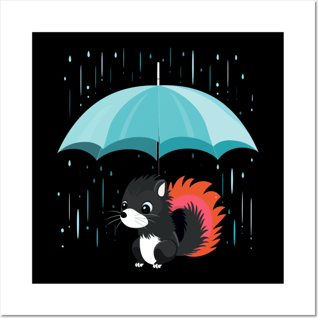 Skunk Rainy Day With Umbrella Wall Art by JH Mart